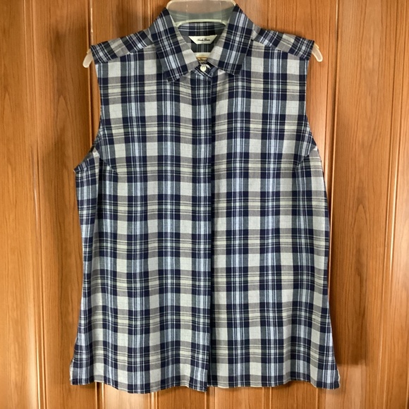 Talbots Irish Linen Plaid Buttoned Front Sleeveless Women’s Top - Picture 1 of 10